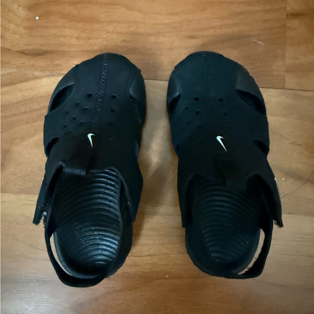 Nike Kids Black Slip-On Sandal with White Swoosh